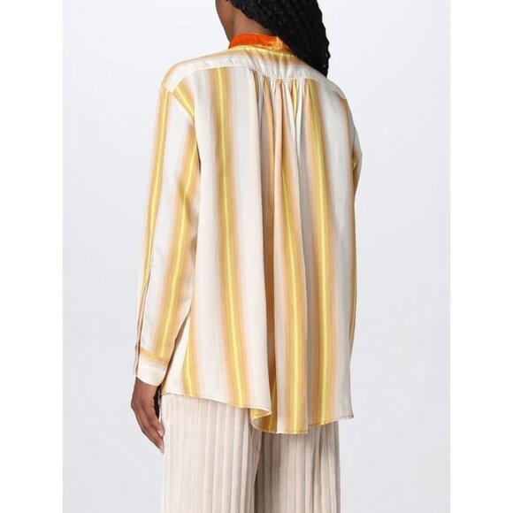 Forte Forte NWOT yellow, brown and white button down blouse with velvet collar - Picture 3 of 7
